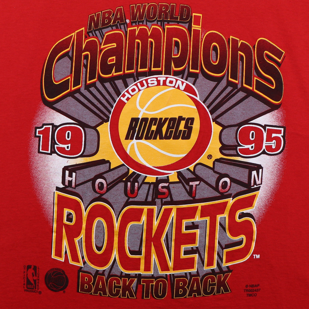 Houston Rockets NBA World 1995 Champions Back To Back Vintage