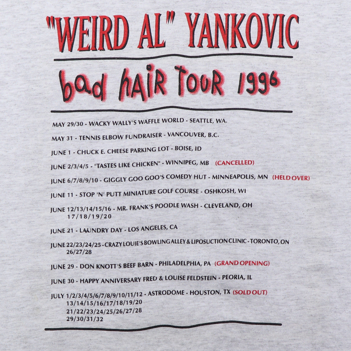 1996 Weird Al Yankovic Bad Hair Tour Shirt | Authentic Vintage Tee