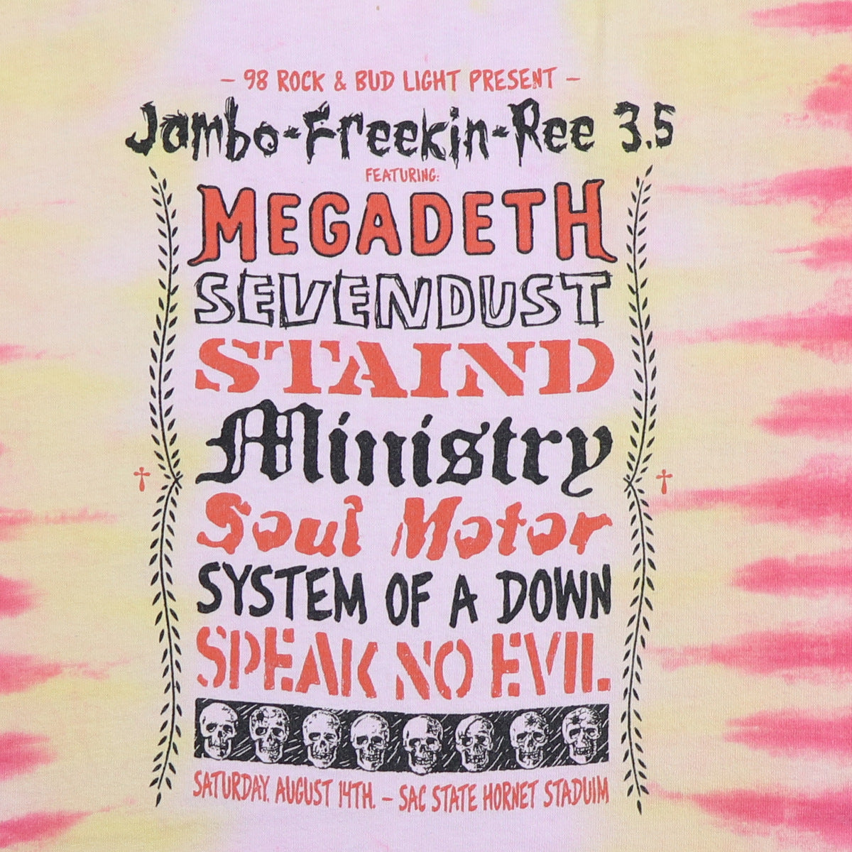 1998 Megadeth Jambo-Freakin-Ree Tie Dye Concert Shirt