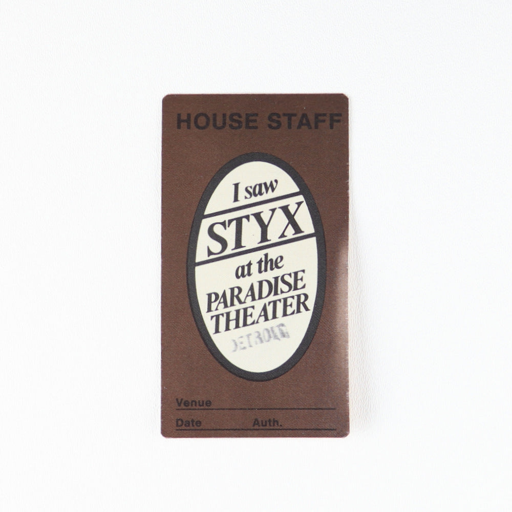 1981 Styx Detroit Tour House Staff Pass