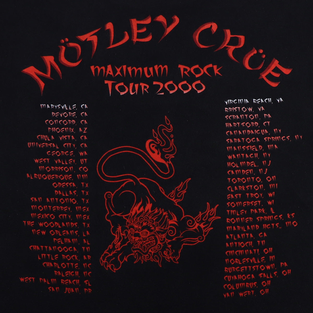 2000 Motley Crue New Tattoo Tour Shirt