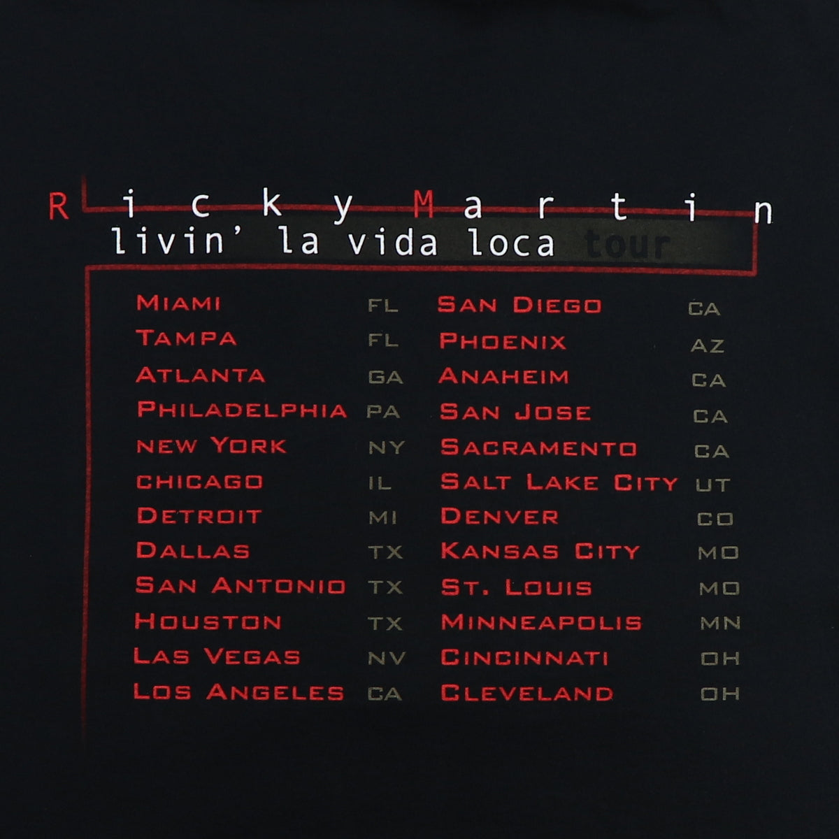 1999 Ricky Martin Livin La Vida Loca Tour Shirt