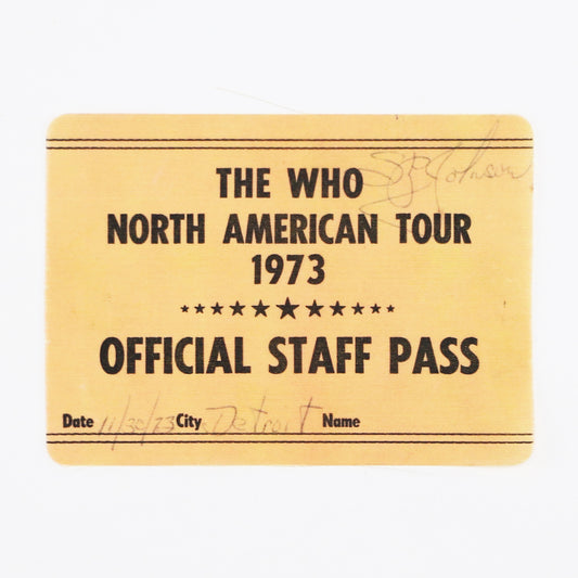 1973 The Who North American Tour Official Staff Pass