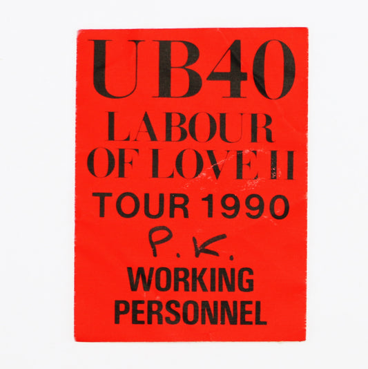 1990 UB40 Labour Of Love II Tour Working Personnel Pass