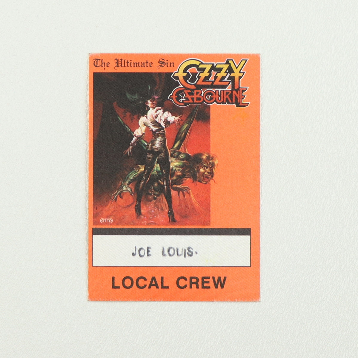 1986 Ozzy Osbourne The Ultimate Sin Tour Local Crew Backstage Pass