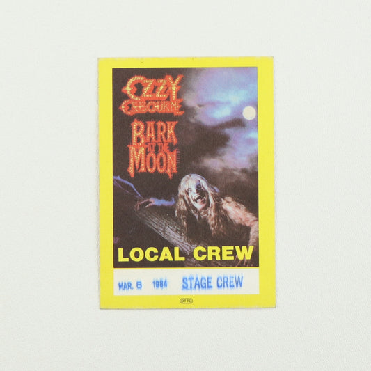 1984 Ozzy Osbourne Bark At The Moon Tour Local Crew Backstage Pass
