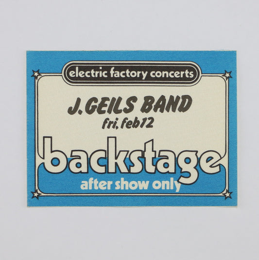 1980s J Geils Band Electric Factory Concerts Backstage Pass