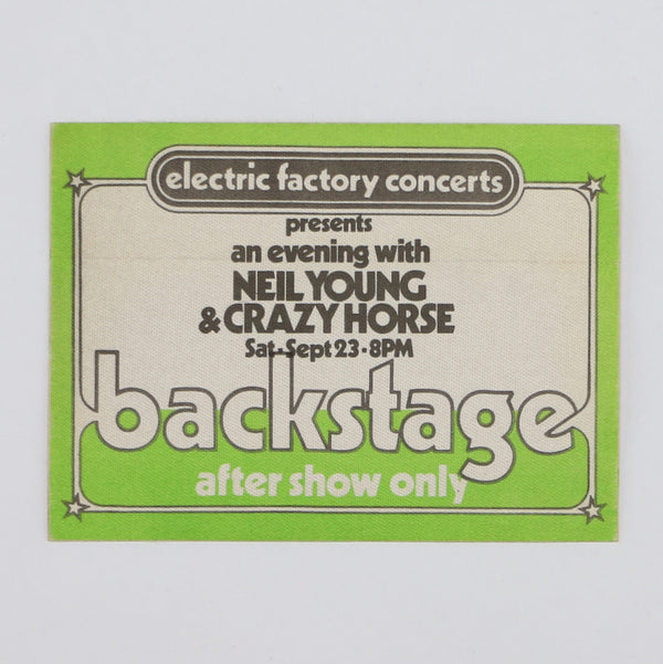 1978 Neil Young And Crazy Horse Backstage Pass